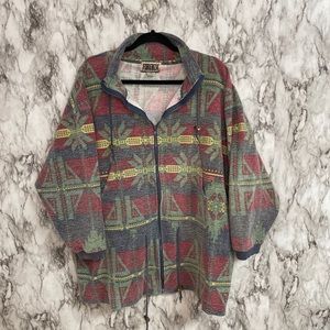 Vtg  Forenza Women's Print Oversized Distressed Zip-Up Drawstring Waist Jacket